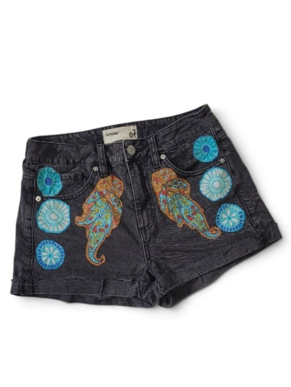 Black Denim Patchwork Shorts